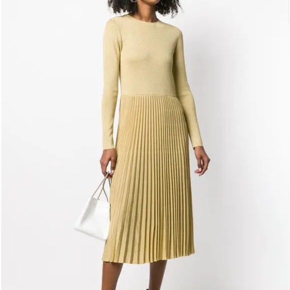 Ralph Lauren Collection Lurex Knit Pleated Midi Dress Metallic Gold Medium - Picture 2 of 15